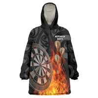 Personalised Aotearoa Darts Wearable Blanket Hoodie Maori Koru Flaming Dartboard LT14 One Size Black - Polynesian Pride