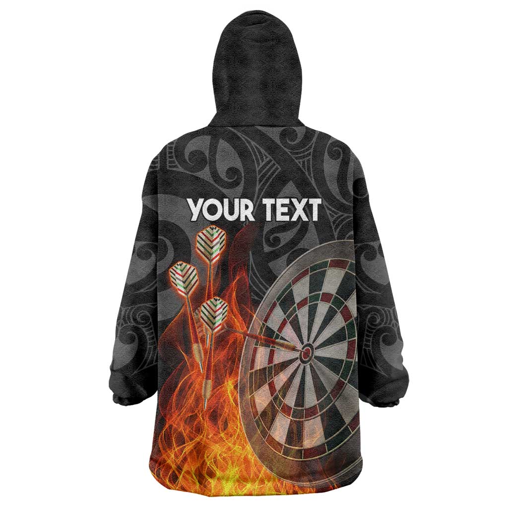 Personalised Aotearoa Darts Wearable Blanket Hoodie Maori Koru Flaming Dartboard LT14 - Polynesian Pride