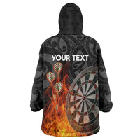 Personalised Aotearoa Darts Wearable Blanket Hoodie Maori Koru Flaming Dartboard LT14 - Polynesian Pride