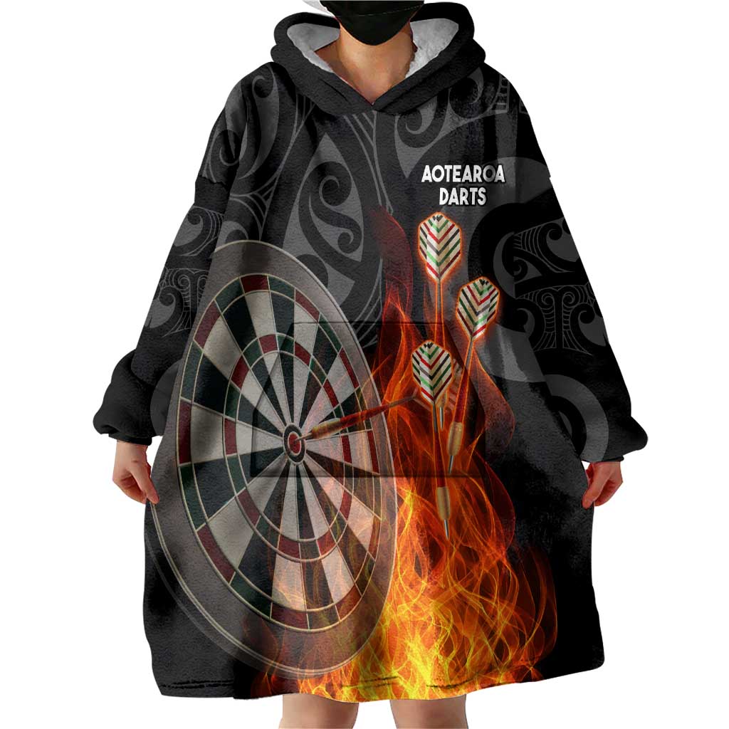 Personalised Aotearoa Darts Wearable Blanket Hoodie Maori Koru Flaming Dartboard LT14 - Polynesian Pride
