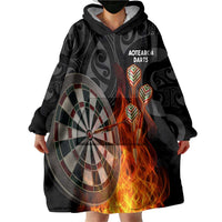 Personalised Aotearoa Darts Wearable Blanket Hoodie Maori Koru Flaming Dartboard LT14 - Polynesian Pride