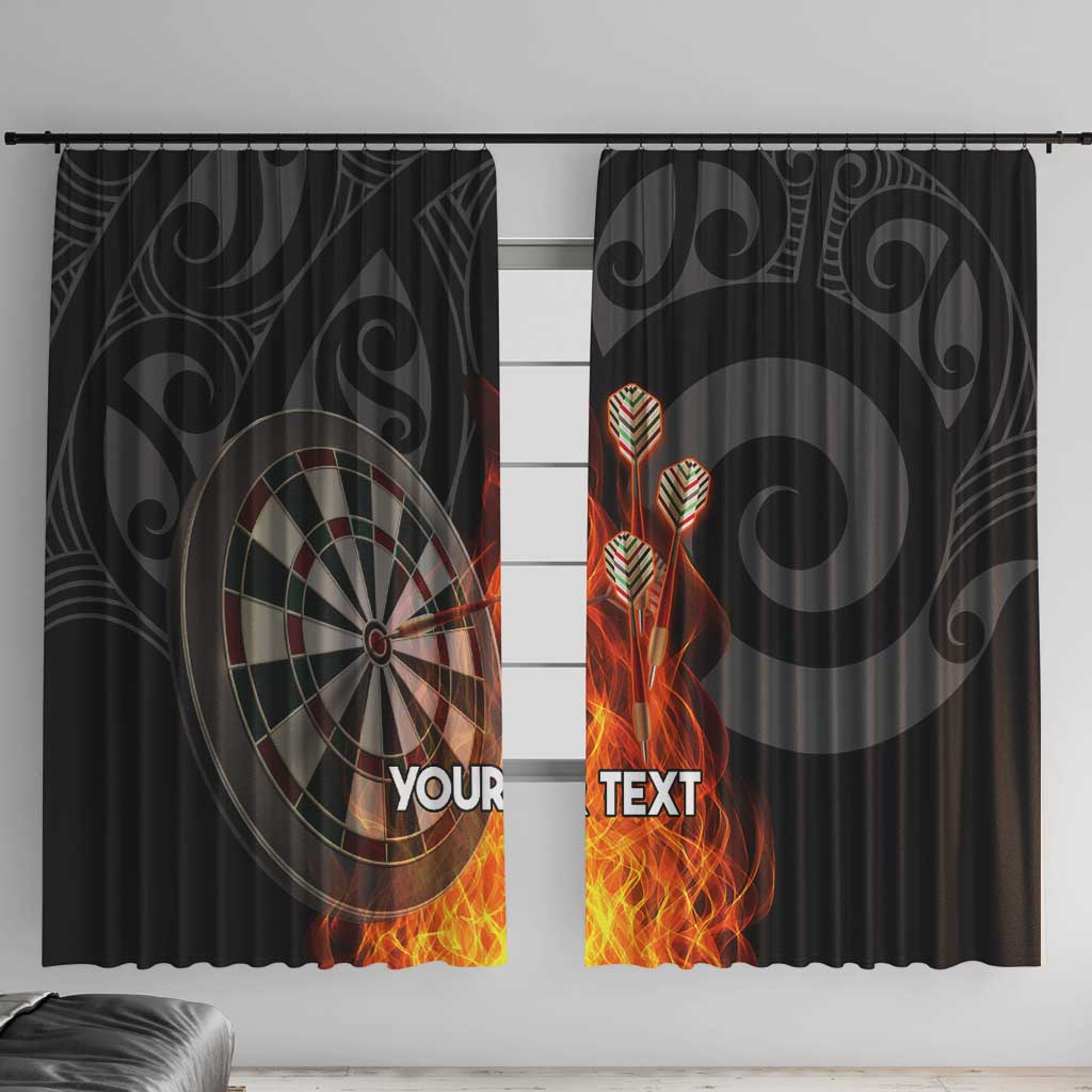 Personalised Aotearoa Darts Window Curtain Maori Koru Flaming Dartboard LT14 With Hooks Black - Polynesian Pride