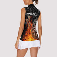 Personalised Aotearoa Darts Women Sleeveless Polo Shirt Maori Koru Flaming Dartboard