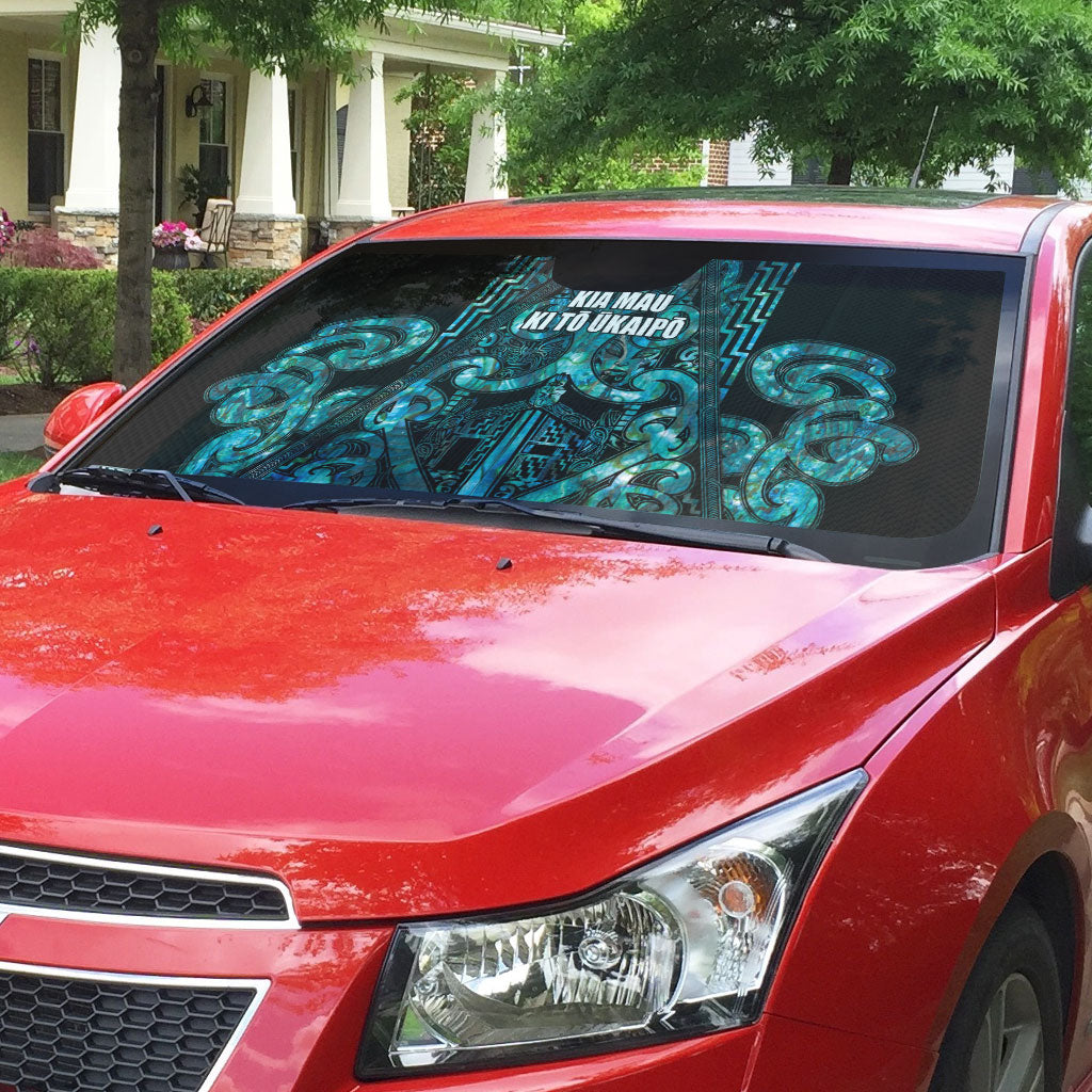 Maori Language Week Auto Sun Shade Kia Mau Ki To Ukaipo Paua Shell Color LT14 - Polynesian Pride