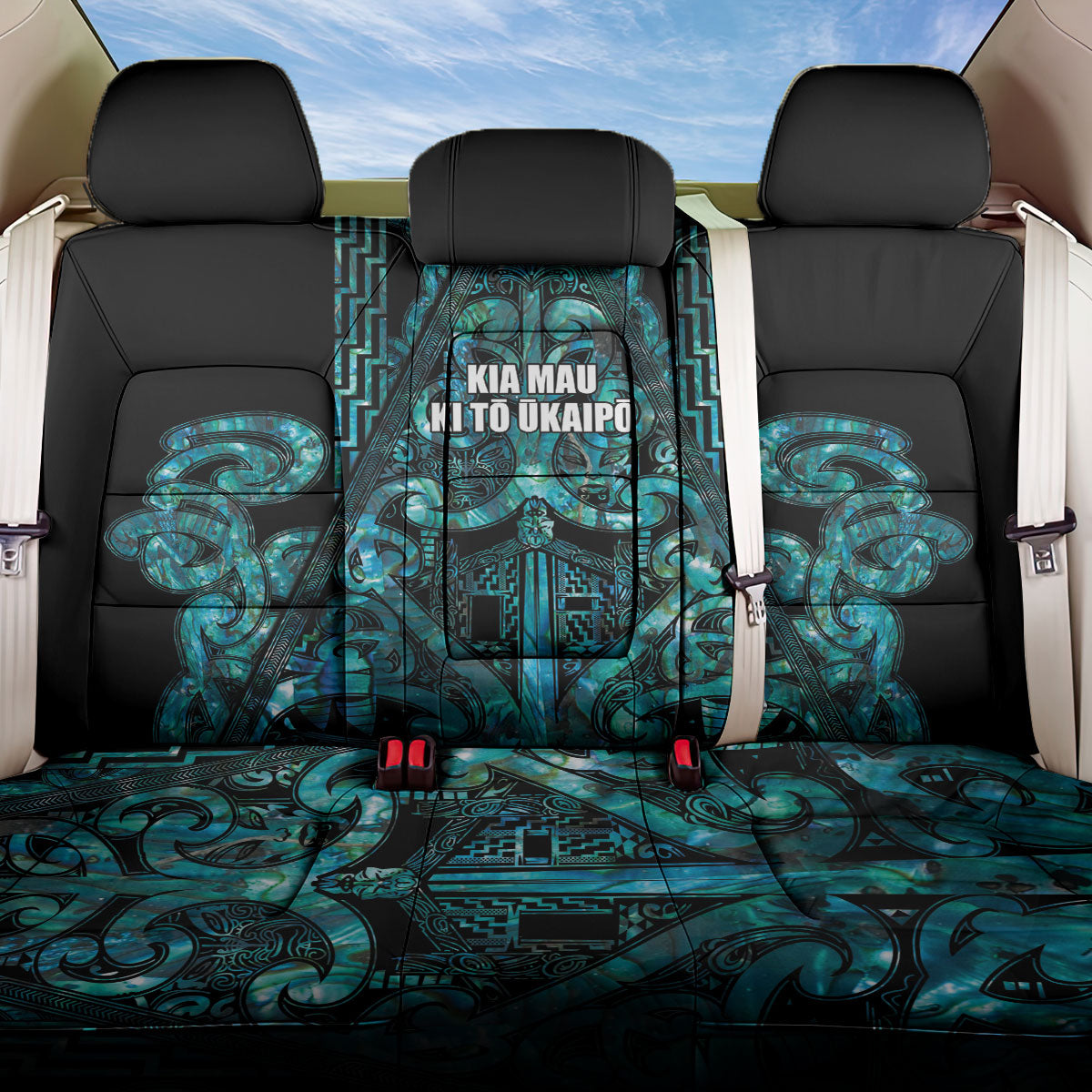 Maori Language Week Back Car Seat Cover Kia Mau Ki To Ukaipo Paua Shell Color LT14 One Size Turquoise - Polynesian Pride