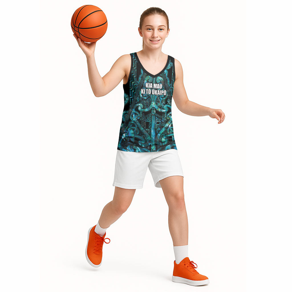 Maori Language Week Personalised Basketball Jersey Kia Mau Ki To Ukaipo Paua Shell Color LT14 - Polynesian Pride