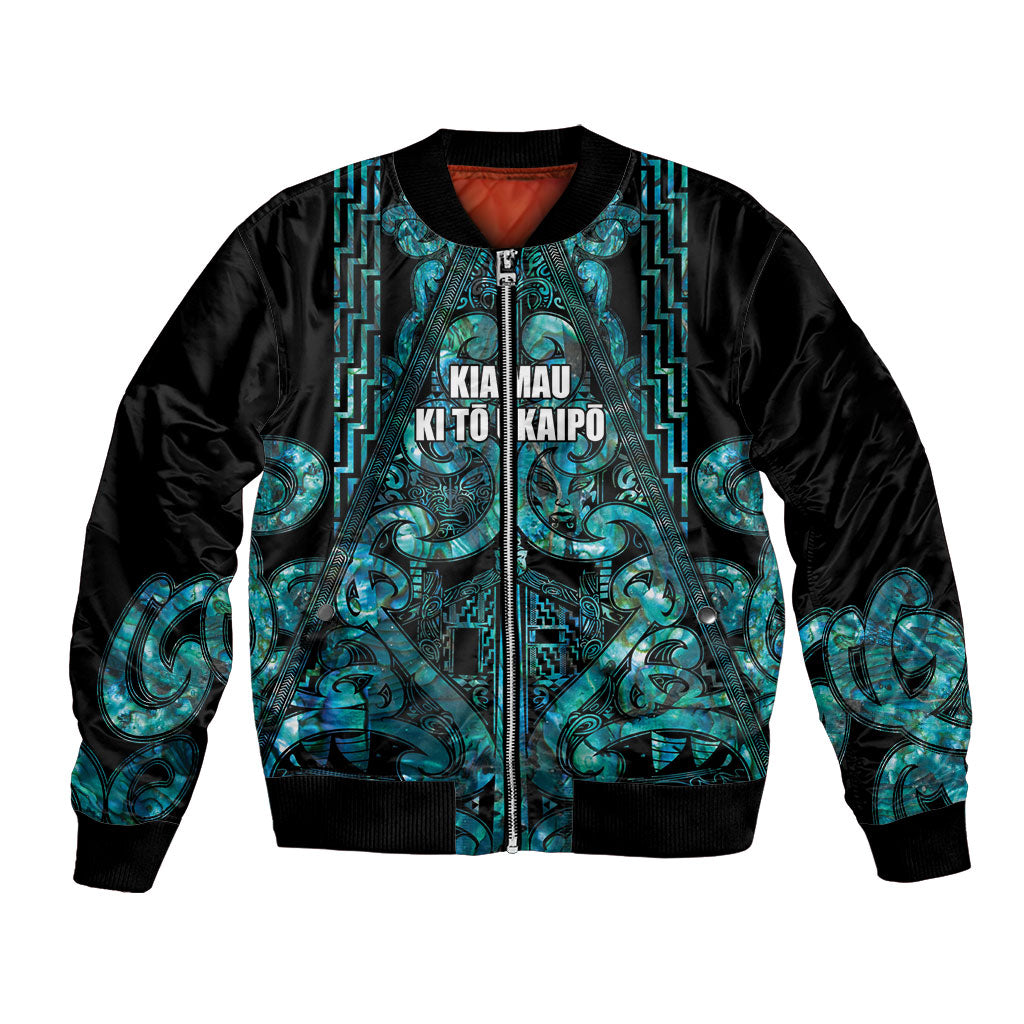 Maori Language Week Personalised Bomber Jacket Kia Mau Ki To Ukaipo Paua Shell Color LT14 Unisex Turquoise - Polynesian Pride