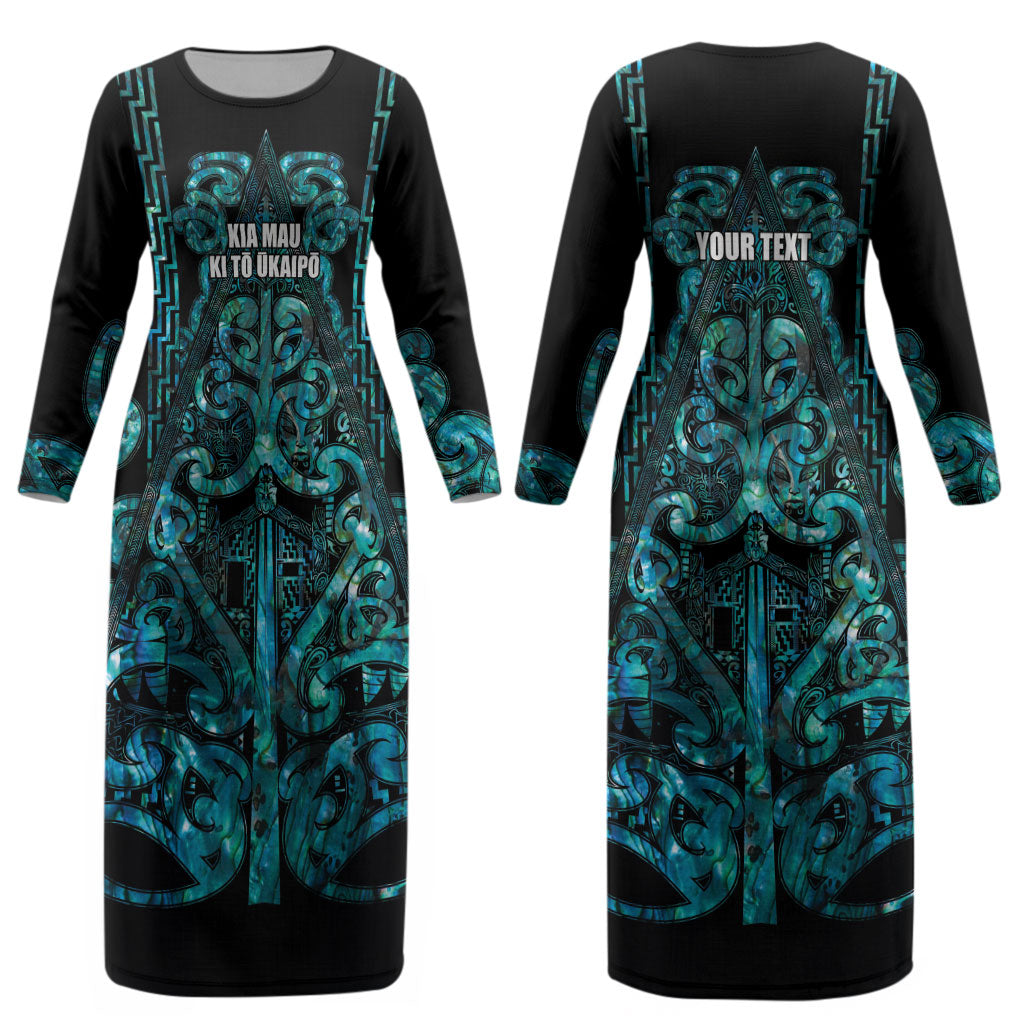 Maori Language Week Personalised Couples Matching Long Sleeve Bodycon Dress and Long Sleeve Button Shirt Kia Mau Ki To Ukaipo Paua Shell Color LT14 - Polynesian Pride