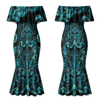 Maori Language Week Personalised Couples Matching Mermaid Dress and Hawaiian Shirt Kia Mau Ki To Ukaipo Paua Shell Color LT14 - Polynesian Pride