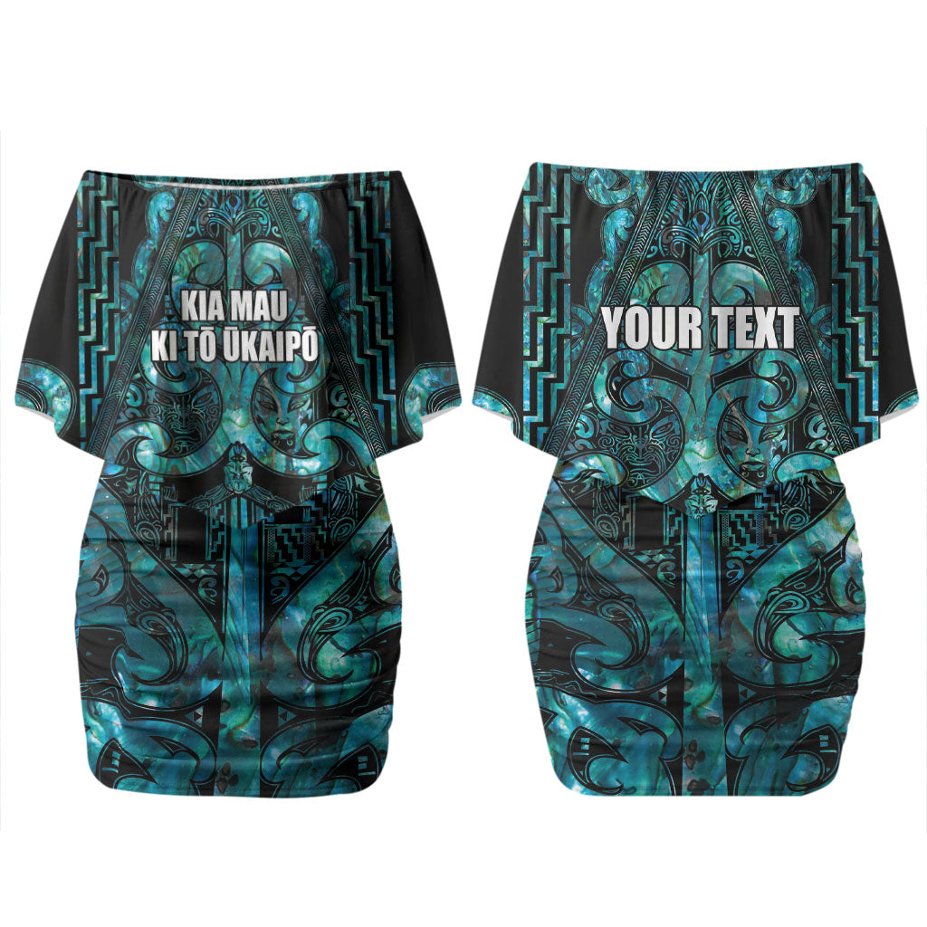 Maori Language Week Personalised Couples Matching Off Shoulder Short Dress and Hawaiian Shirt Kia Mau Ki To Ukaipo Paua Shell Color LT14 - Polynesian Pride