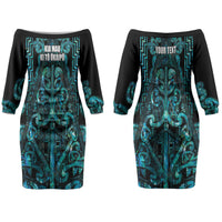 Maori Language Week Personalised Couples Matching Off The Shoulder Long Sleeve Dress and Long Sleeve Button Shirt Kia Mau Ki To Ukaipo Paua Shell Color LT14 - Polynesian Pride