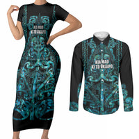 Maori Language Week Personalised Couples Matching Short Sleeve Bodycon Dress and Long Sleeve Button Shirt Kia Mau Ki To Ukaipo Paua Shell Color LT14 Turquoise - Polynesian Pride