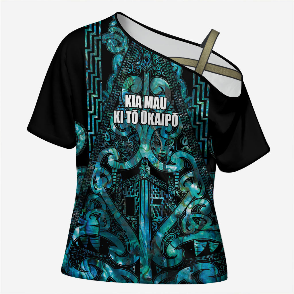 Maori Language Week Personalised Cross Shoulder Shirt Kia Mau Ki To Ukaipo Paua Shell Color LT14 Female Turquoise - Polynesian Pride