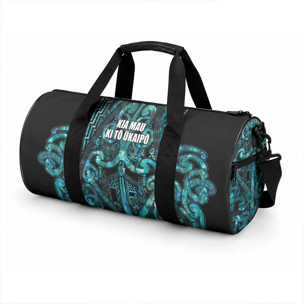 Maori Language Week Duffle Bag Kia Mau Ki To Ukaipo Paua Shell Color