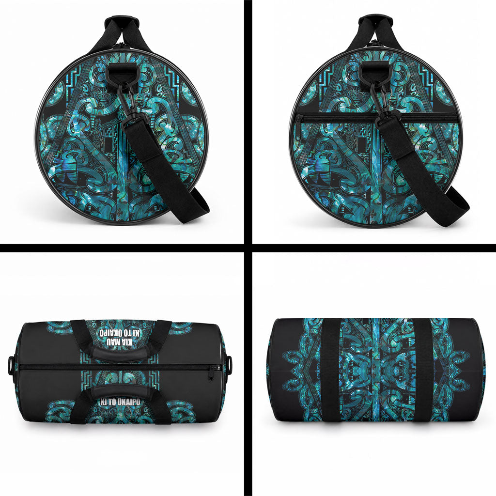 Maori Language Week Duffle Bag Kia Mau Ki To Ukaipo Paua Shell Color