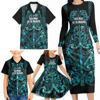 Maori Language Week Personalised Family Matching Long Sleeve Bodycon Dress and Hawaiian Shirt Kia Mau Ki To Ukaipo Paua Shell Color LT14 - Polynesian Pride