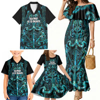 Maori Language Week Personalised Family Matching Mermaid Dress and Hawaiian Shirt Kia Mau Ki To Ukaipo Paua Shell Color LT14 - Polynesian Pride