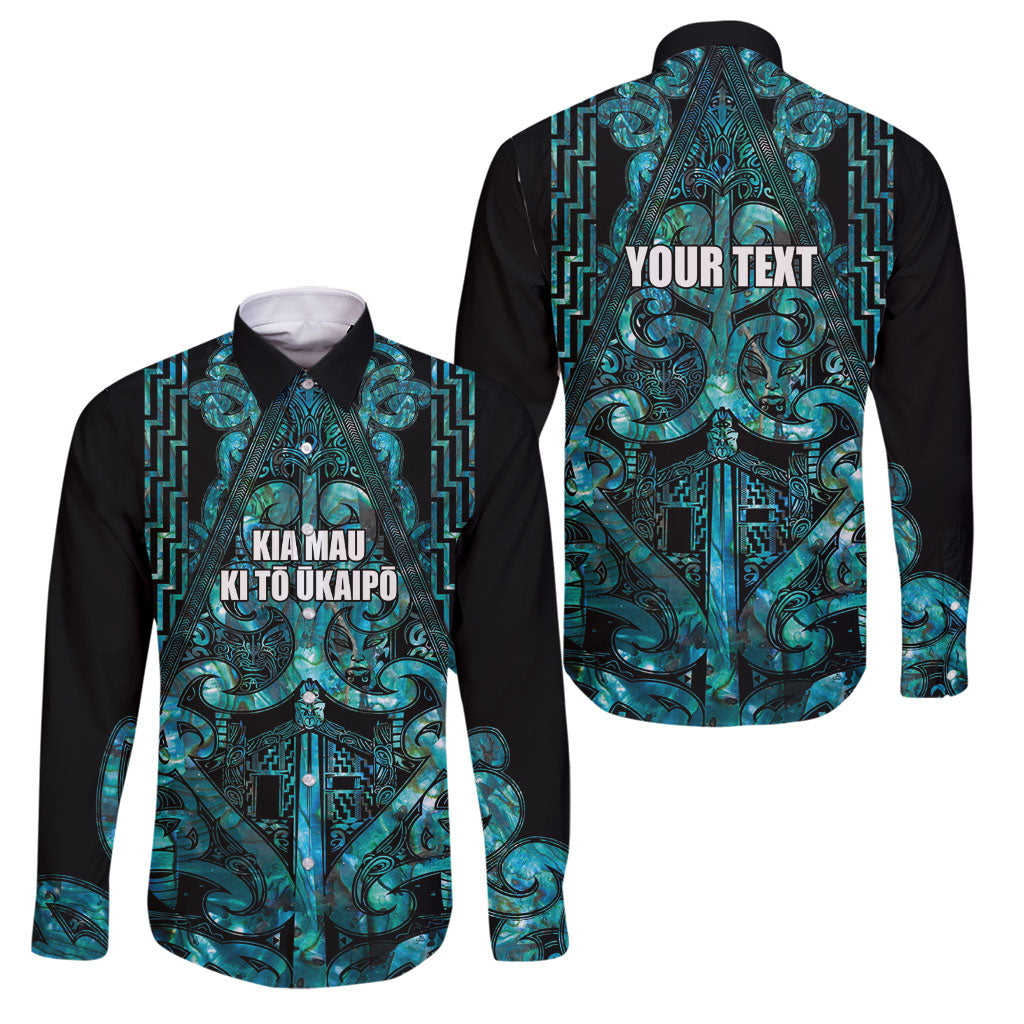 Maori Language Week Personalised Family Matching Off The Shoulder Long Sleeve Dress and Hawaiian Shirt Kia Mau Ki To Ukaipo Paua Shell Color LT14 Dad's Shirt - Long Sleeve Turquoise - Polynesian Pride