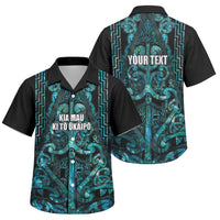 Maori Language Week Personalised Family Matching Off The Shoulder Long Sleeve Dress and Hawaiian Shirt Kia Mau Ki To Ukaipo Paua Shell Color LT14 Son's Shirt Turquoise - Polynesian Pride