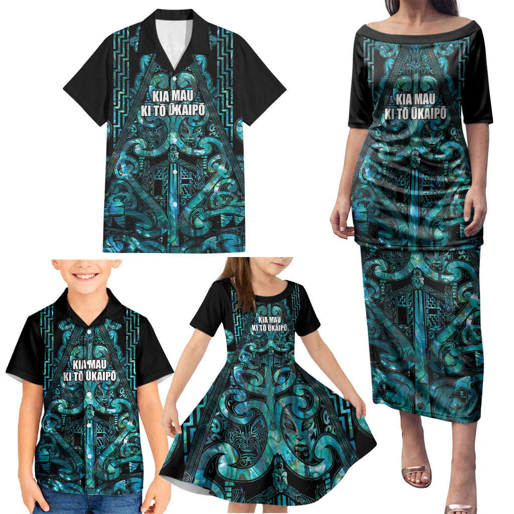 Maori Language Week Personalised Family Matching Puletasi and Hawaiian Shirt Kia Mau Ki To Ukaipo Paua Shell Color LT14 - Polynesian Pride