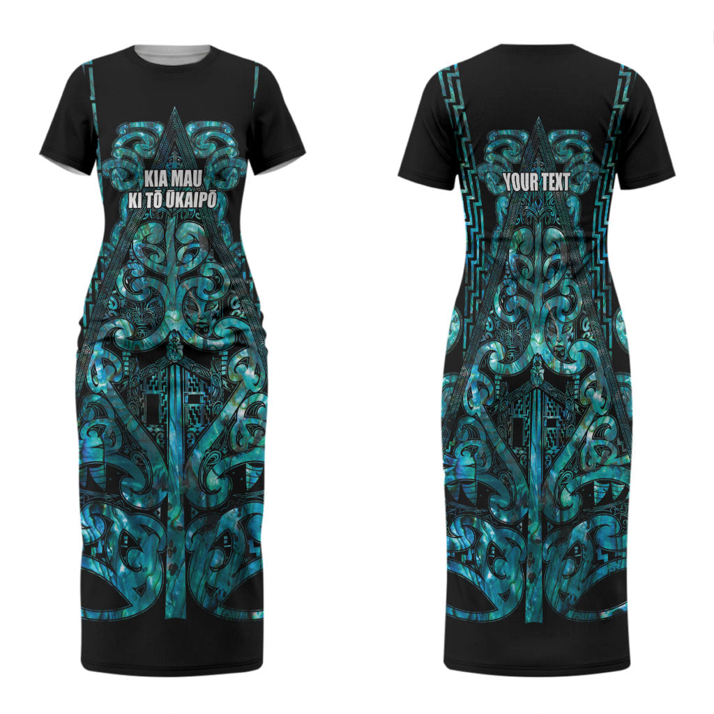 Maori Language Week Personalised Family Matching Short Sleeve Bodycon Dress and Hawaiian Shirt Kia Mau Ki To Ukaipo Paua Shell Color LT14 Mom's Dress Turquoise - Polynesian Pride