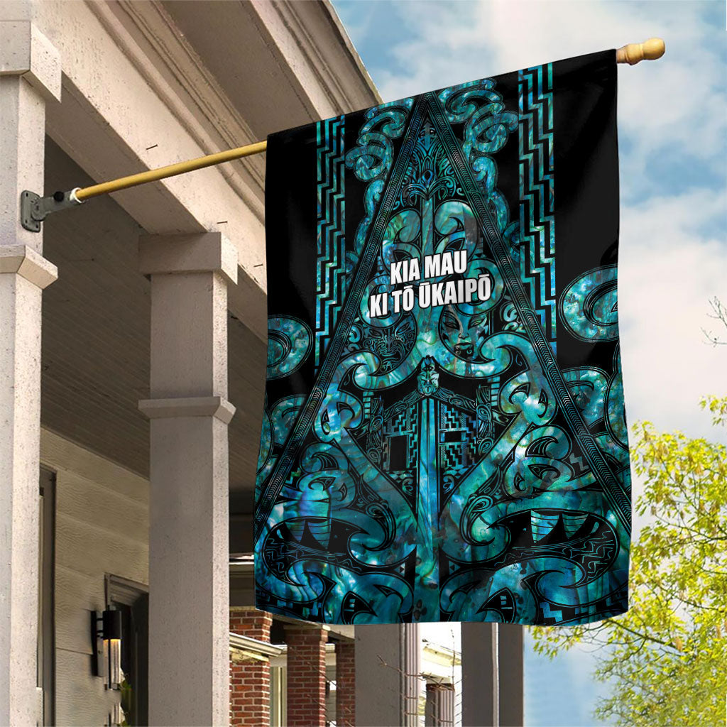 Maori Language Week Garden Flag Kia Mau Ki To Ukaipo Paua Shell Color LT14 House Flag Turquoise - Polynesian Pride
