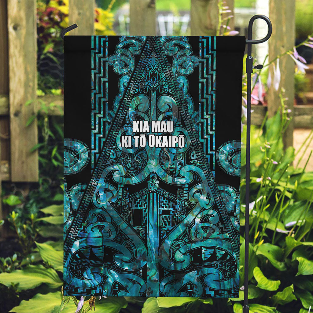 Maori Language Week Garden Flag Kia Mau Ki To Ukaipo Paua Shell Color LT14 Garden Flag Turquoise - Polynesian Pride
