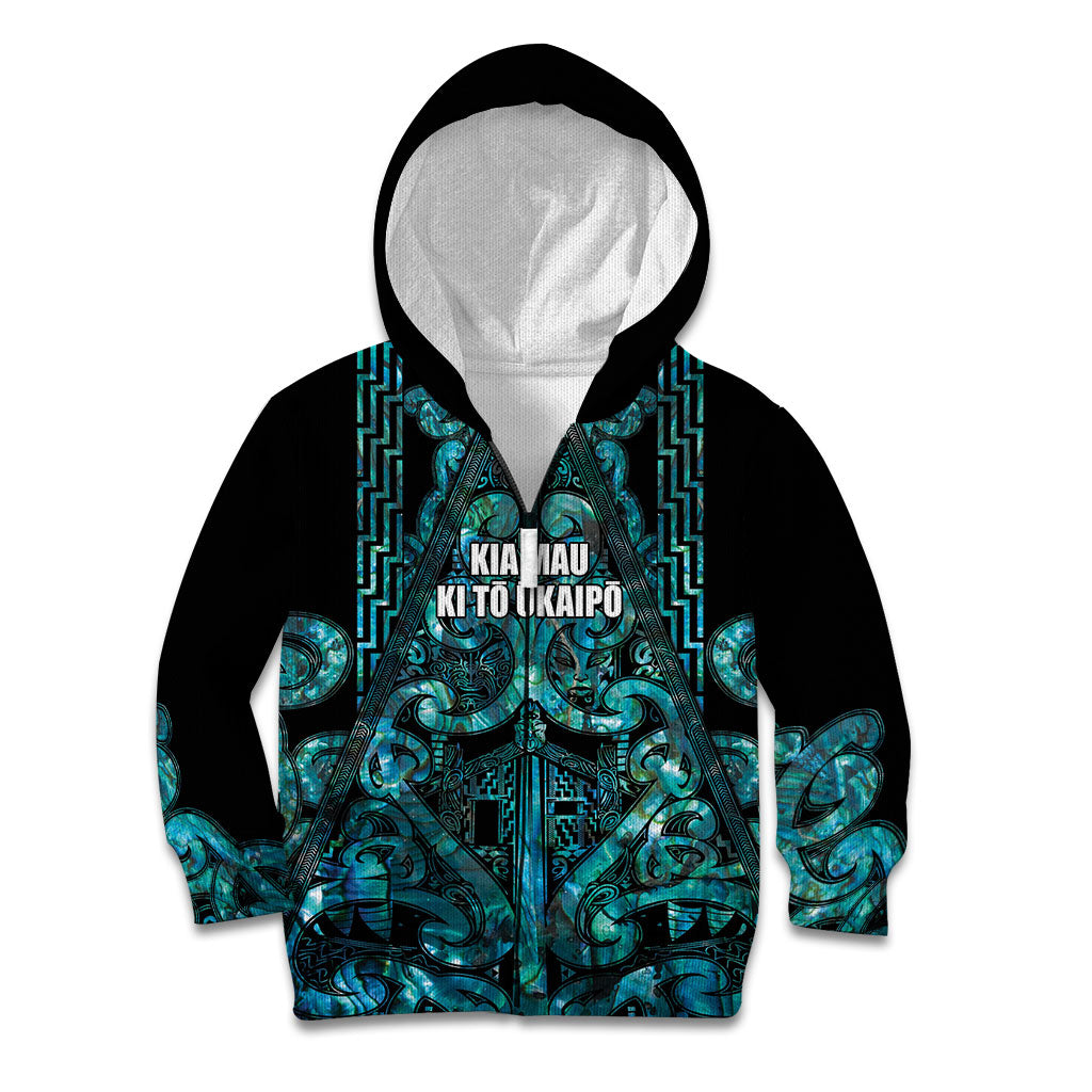 Maori Language Week Personalised Kid Hoodie Kia Mau Ki To Ukaipo Paua Shell Color LT14 Zip Hoodie Turquoise - Polynesian Pride