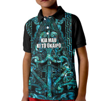 Maori Language Week Personalised Kid Polo Shirt Kia Mau Ki To Ukaipo Paua Shell Color LT14 Kid Turquoise - Polynesian Pride