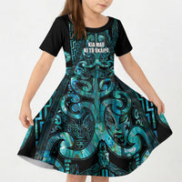 Maori Language Week Personalised Kid Short Sleeve Dress Kia Mau Ki To Ukaipo Paua Shell Color LT14 KID Turquoise - Polynesian Pride