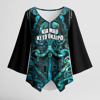 Maori Language Week Personalised Kimono Sleeve Blouse Kia Mau Ki To Ukaipo Paua Shell Color LT14 Female Turquoise - Polynesian Pride