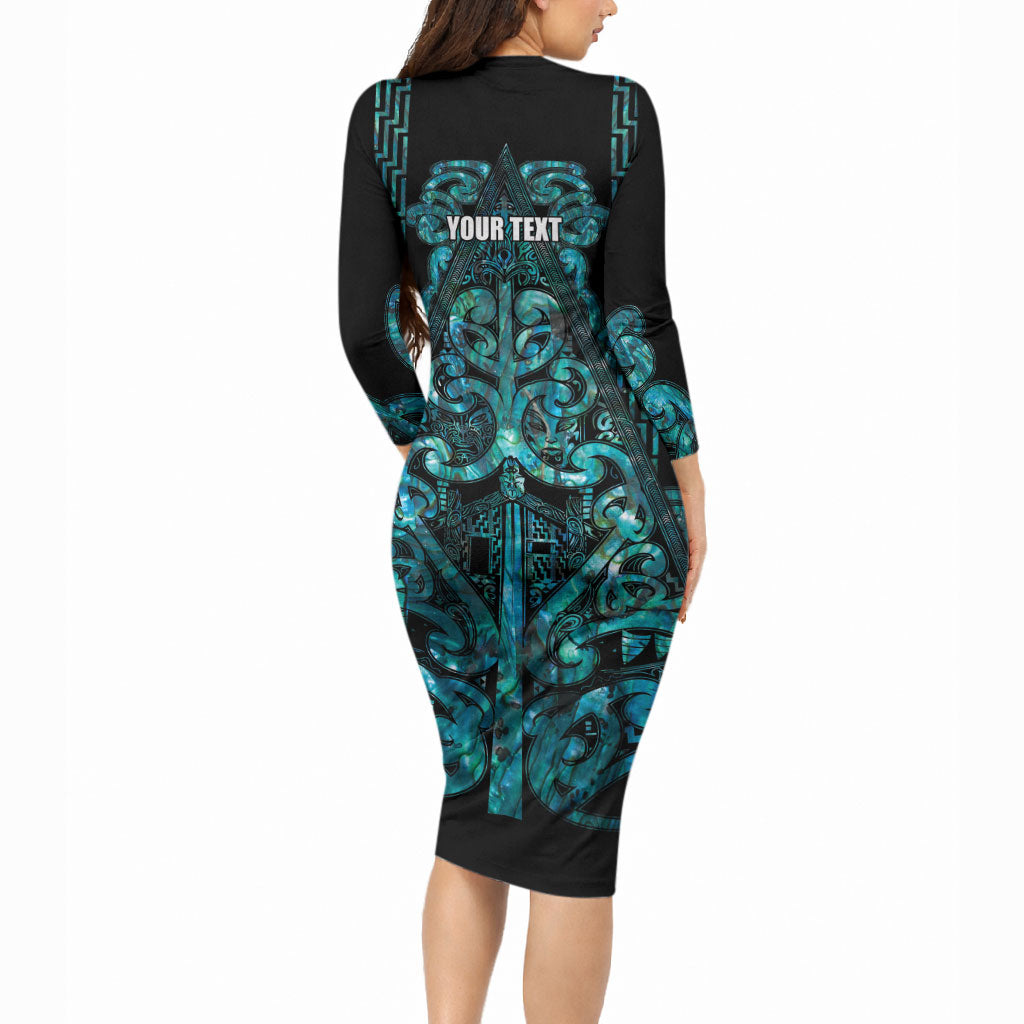 Maori Language Week Personalised Long Sleeve Bodycon Dress Kia Mau Ki To Ukaipo Paua Shell Color LT14 - Polynesian Pride