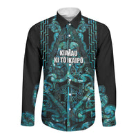 Maori Language Week Personalised Long Sleeve Button Shirt Kia Mau Ki To Ukaipo Paua Shell Color LT14 Unisex Turquoise - Polynesian Pride