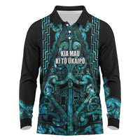 Maori Language Week Personalised Long Sleeve Polo Shirt Kia Mau Ki To Ukaipo Paua Shell Color LT14 Turquoise - Polynesian Pride