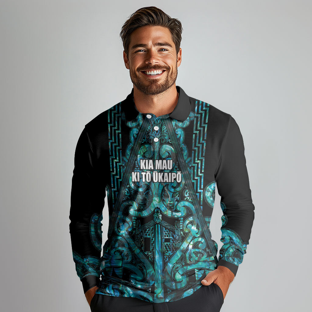 Maori Language Week Personalised Long Sleeve Polo Shirt Kia Mau Ki To Ukaipo Paua Shell Color LT14 - Polynesian Pride
