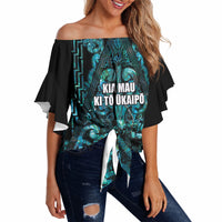 Maori Language Week Personalised Off Shoulder Wrap Waist Top Kia Mau Ki To Ukaipo Paua Shell Color LT14 Turquoise - Polynesian Pride