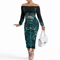 Maori Language Week Personalised Off The Shoulder Long Sleeve Dress Kia Mau Ki To Ukaipo Paua Shell Color LT14 Women Turquoise - Polynesian Pride