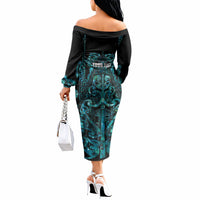 Maori Language Week Personalised Off The Shoulder Long Sleeve Dress Kia Mau Ki To Ukaipo Paua Shell Color LT14 - Polynesian Pride