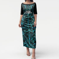 Maori Language Week Personalised Puletasi Kia Mau Ki To Ukaipo Paua Shell Color LT14 Long Dress Turquoise - Polynesian Pride