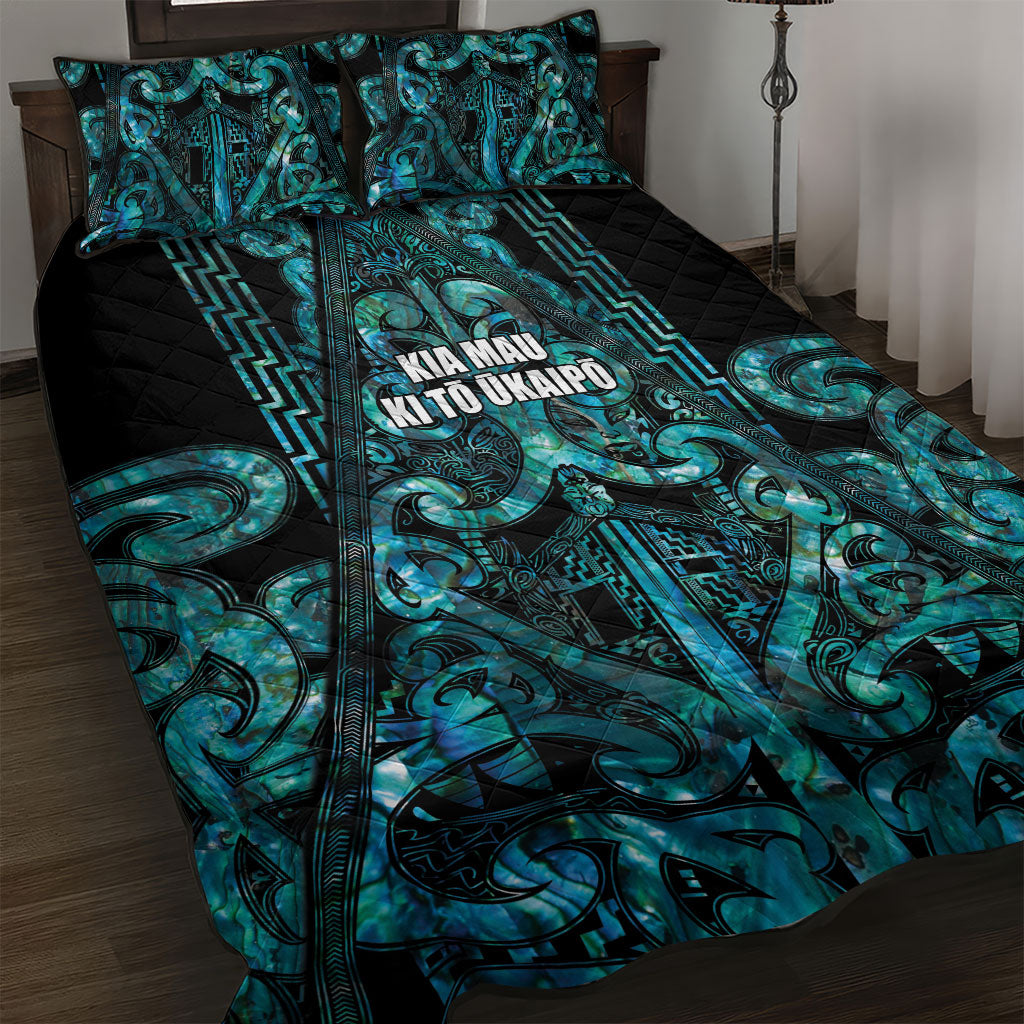 Maori Language Week Quilt Bed Set Kia Mau Ki To Ukaipo Paua Shell Color LT14 Turquoise - Polynesian Pride