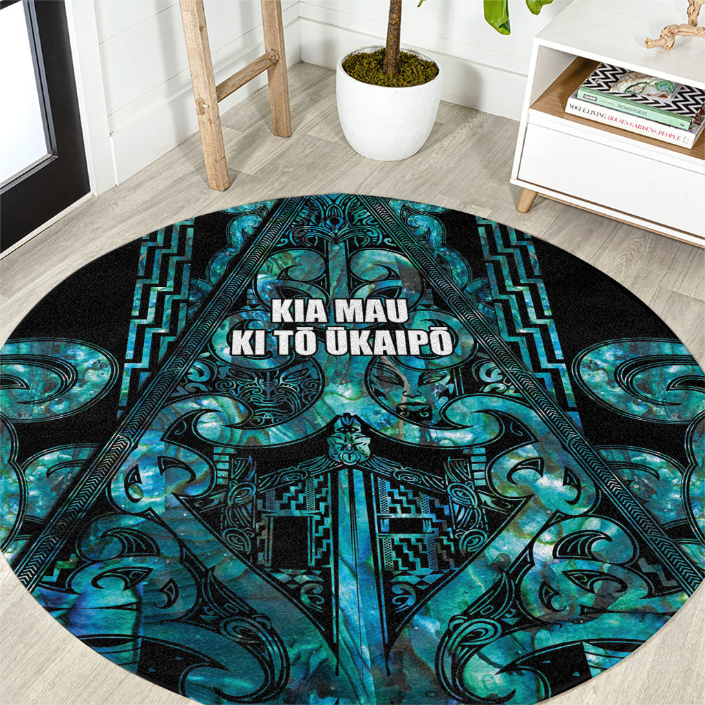 Maori Language Week Round Carpet Kia Mau Ki To Ukaipo Paua Shell Color LT14 Turquoise - Polynesian Pride