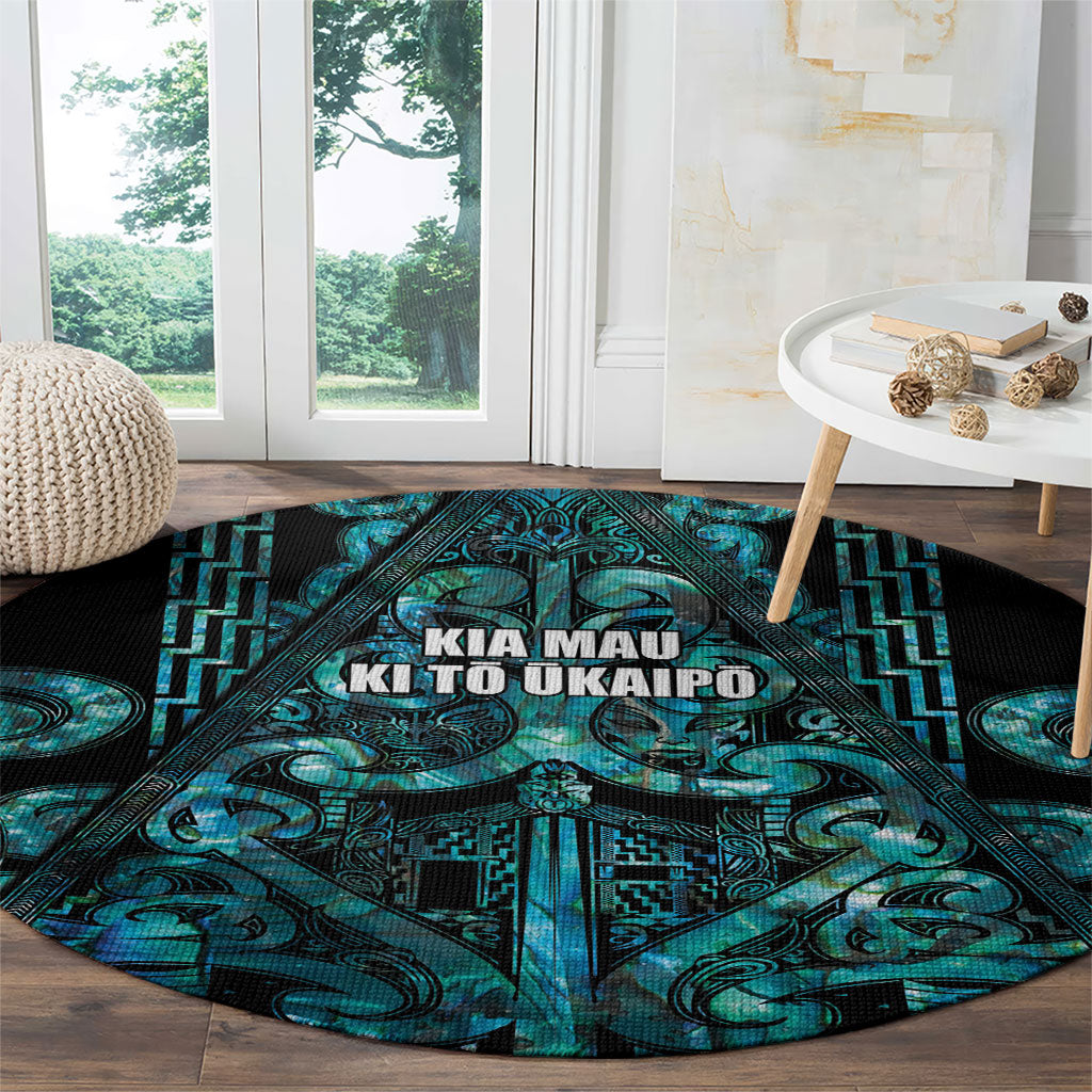 Maori Language Week Round Carpet Kia Mau Ki To Ukaipo Paua Shell Color LT14 - Polynesian Pride