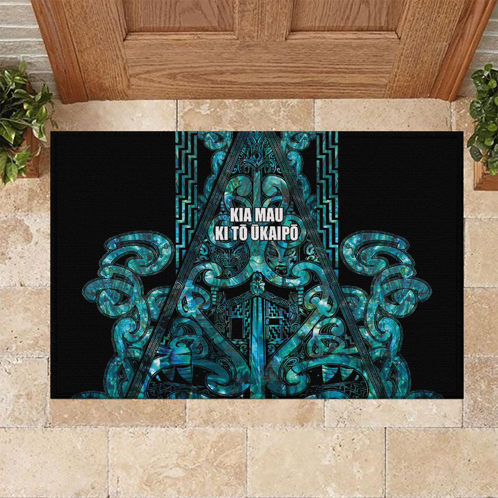 Maori Language Week Rubber Doormat Kia Mau Ki To Ukaipo Paua Shell Color LT14 Turquoise - Polynesian Pride
