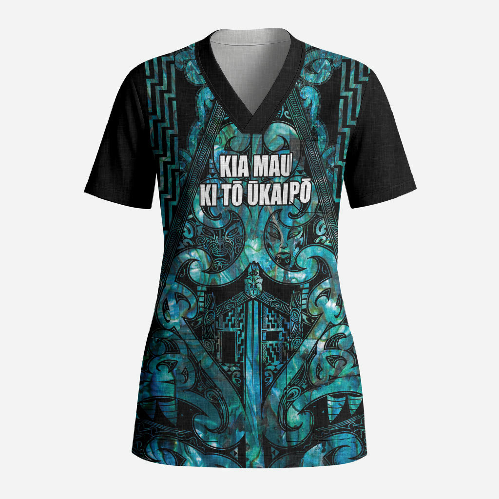 Maori Language Week Personalised Scrub Top Kia Mau Ki To Ukaipo Paua Shell Color LT14 Adult Turquoise - Polynesian Pride
