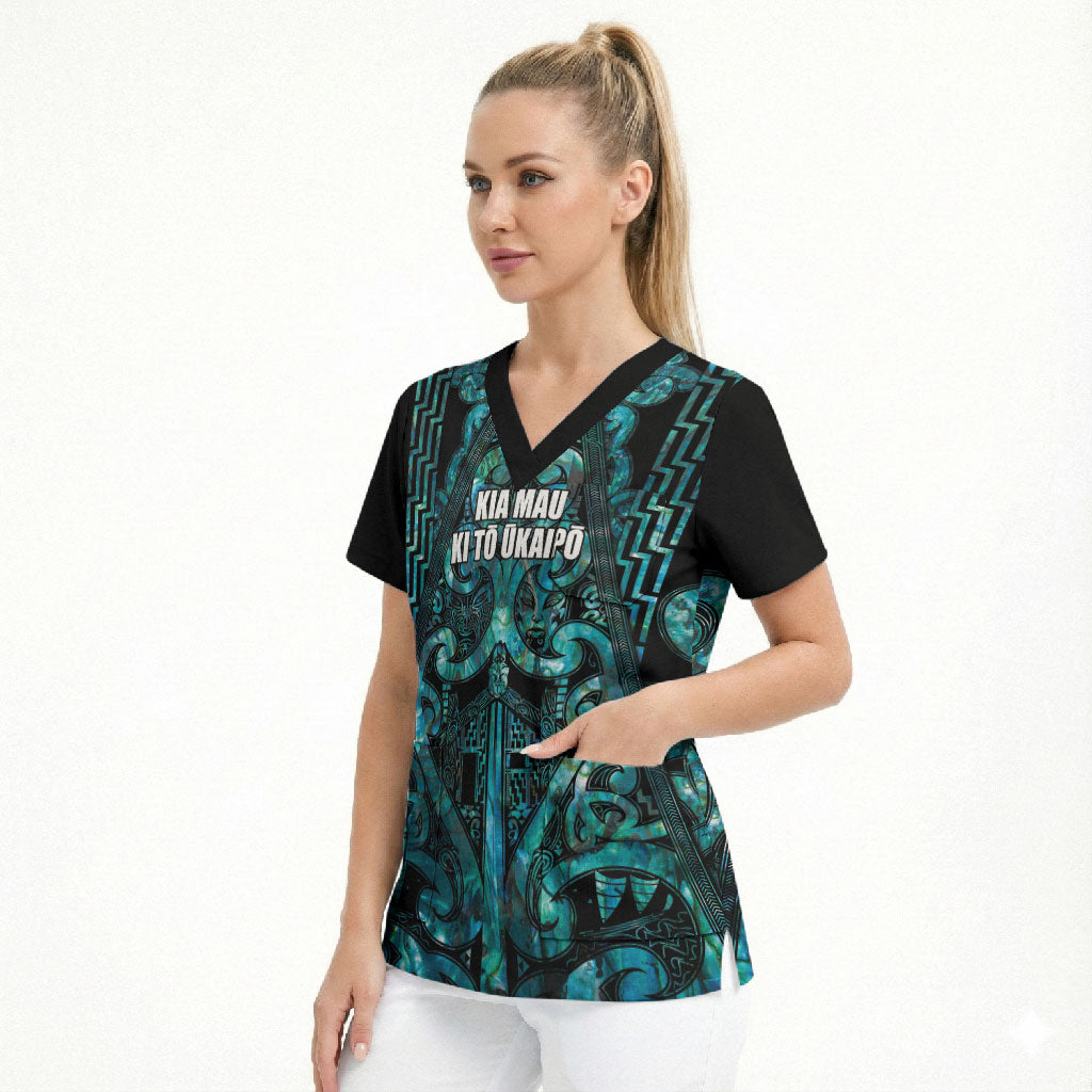 Maori Language Week Personalised Scrub Top Kia Mau Ki To Ukaipo Paua Shell Color LT14 - Polynesian Pride