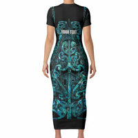 Maori Language Week Personalised Short Sleeve Bodycon Dress Kia Mau Ki To Ukaipo Paua Shell Color LT14 - Polynesian Pride