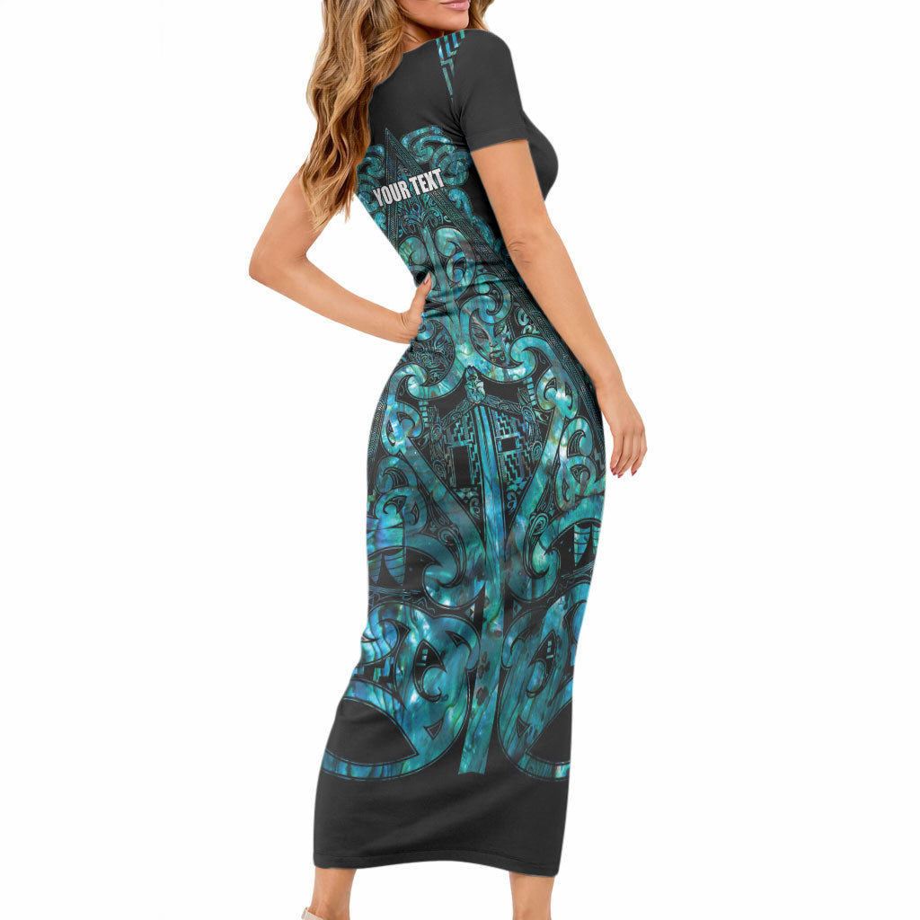 Maori Language Week Personalised Short Sleeve Bodycon Dress Kia Mau Ki To Ukaipo Paua Shell Color LT14 - Polynesian Pride