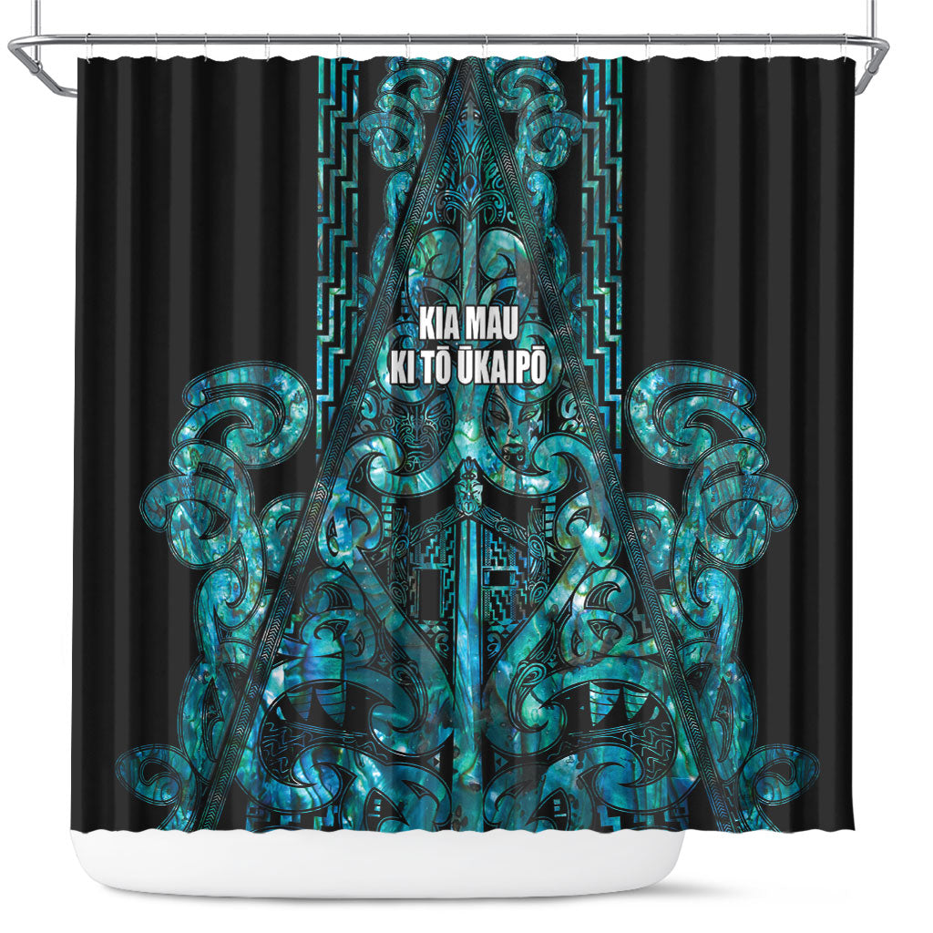 Maori Language Week Shower Curtain Kia Mau Ki To Ukaipo Paua Shell Color LT14 Turquoise - Polynesian Pride
