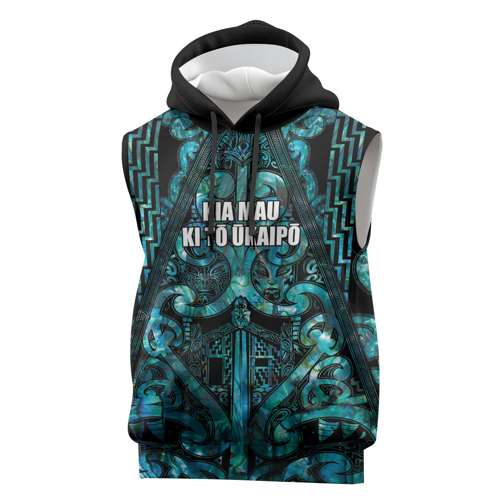 Maori Language Week Personalised Sleeveless Hoodie Kia Mau Ki To Ukaipo Paua Shell Color LT14 Turquoise - Polynesian Pride