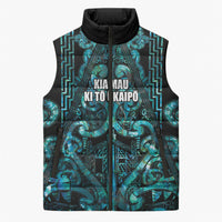 Maori Language Week Personalised Sleeveless Puffer Jacket Kia Mau Ki To Ukaipo Paua Shell Color LT14 Unisex Turquoise - Polynesian Pride